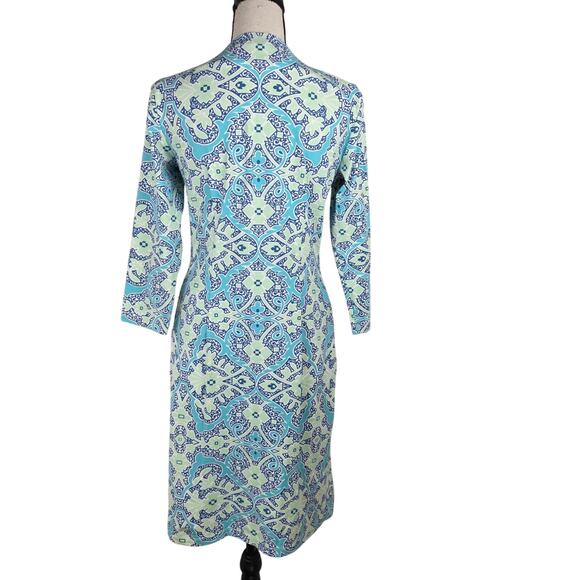 J.McLaughlin Dress Women XS Blue Green Paisley Long Sleeve Shift Knee Length - Picture 5 of 8